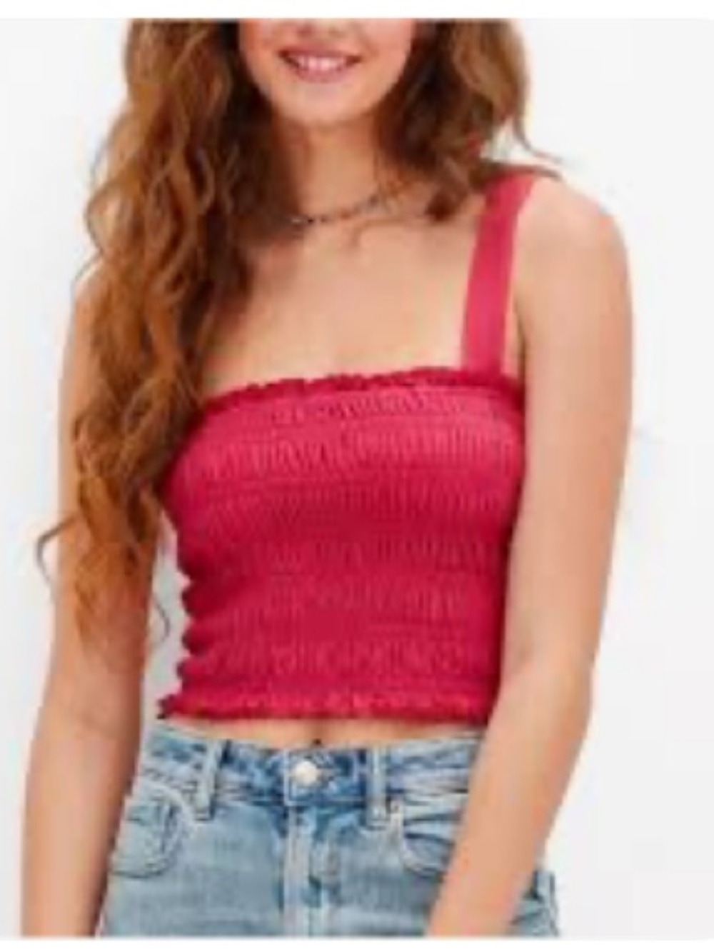 American Eagle Stretch Cotton Smocked Cropped Cami Tank Top NWOT
